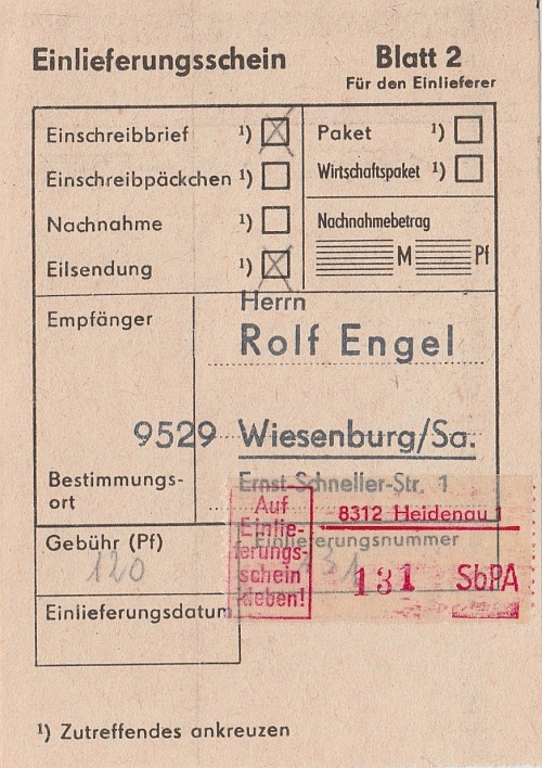 zugeh&ouml;riger Einlieferungsschein